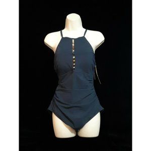 Profile by Gottex Women's Size 12 One-Piece Blue with Bead Design Swimsuit